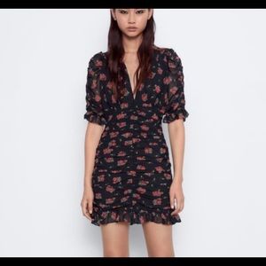 Zara Draped Floral Print Dress